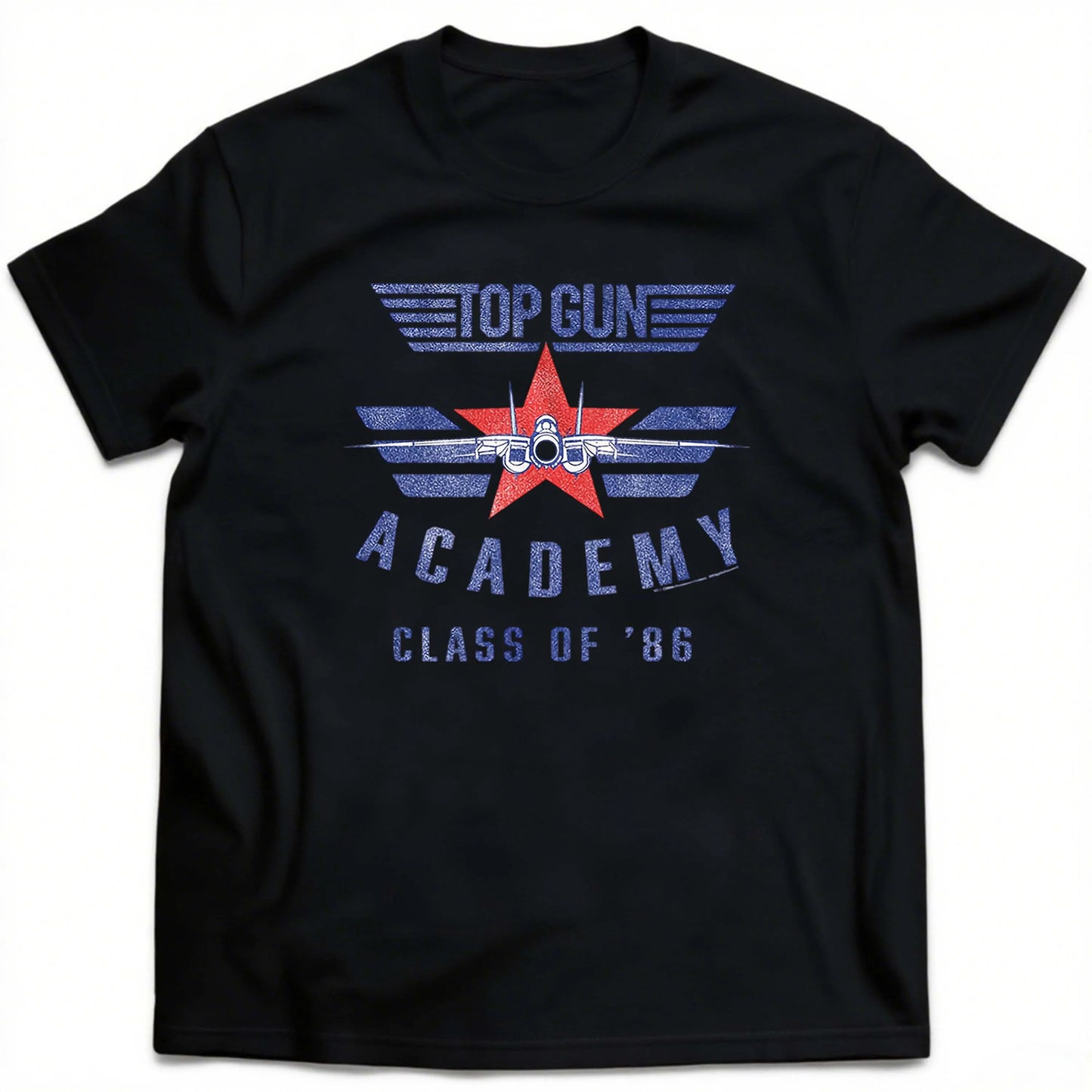 Plus Size Top Gun Academy Class of'86 Pattern Black Short Sleeve T-Shirt Suitable for Outdoor Leisure Wear in Summer