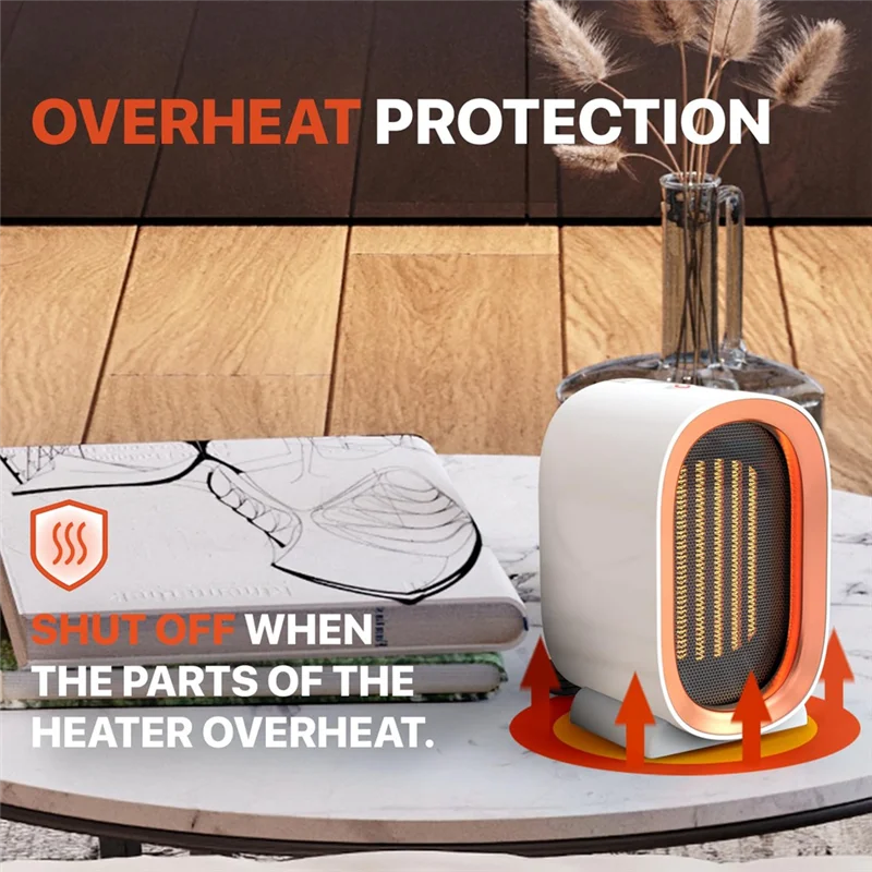 1 PCS Electric Heater For Indoor 1200W PTC Portable Fan ABS US Plug For Office Home Room For Bedroom Desktop,White