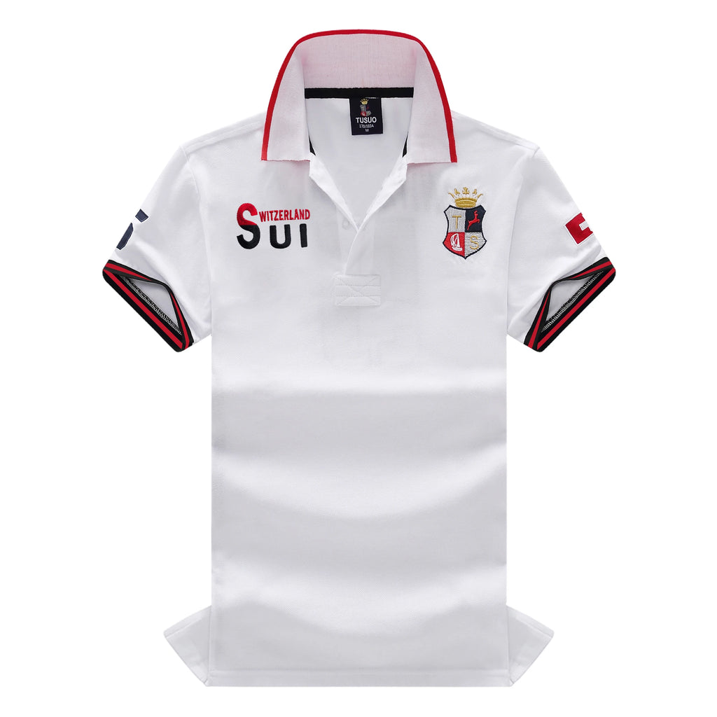 Men's Polo Shirt Classic Switzerland Popular 100% Cotton Embroidery Short Sleeve Sports Collar T-shirt Oversized US Size XS-7XL