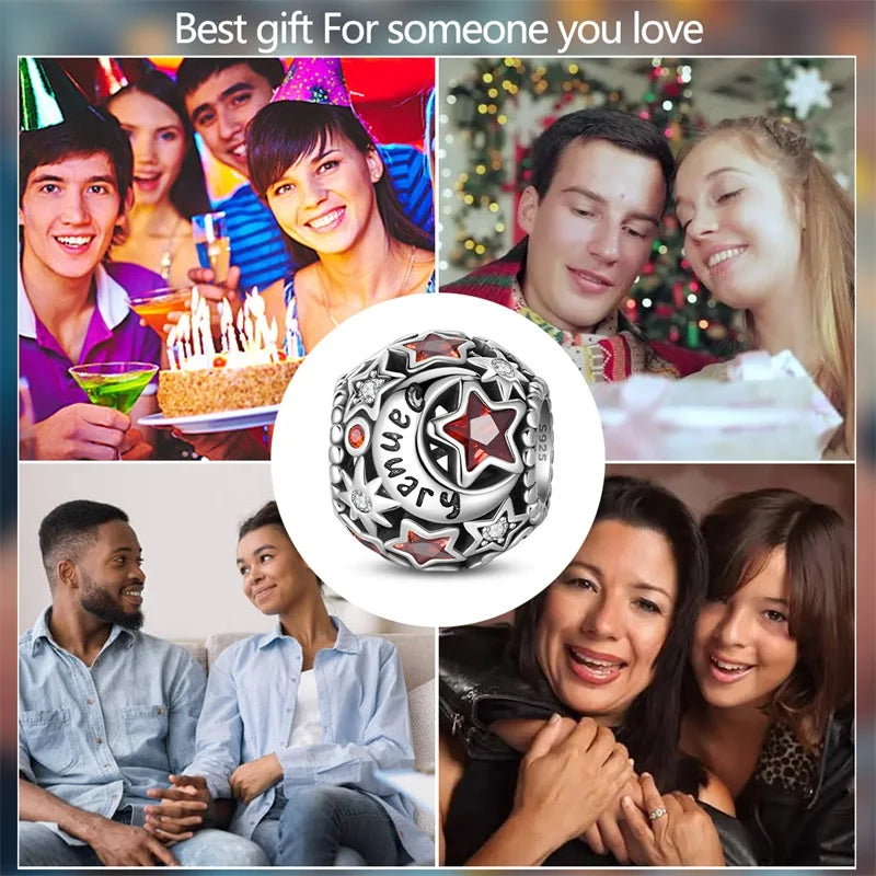 New 925 sterling silver high gloss memorial birthstone necklace beads suitable for bracelet beads female birthday gift