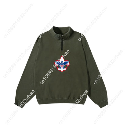 Scouts of America Retro Sweatshirt Man Woman Teenager Vintage Pullover Half Zipper Sweat Shirt Photo Custom Long Sleeved Tshirt