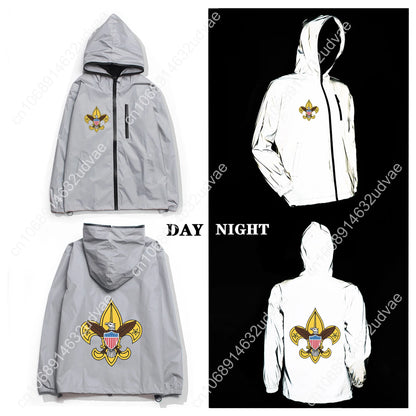 Scouts of America Reflective Jacket Mens Womens Coat Hooded Windbreaker Runing Pocket Jackets Cycling Hiking Customized Hoodie