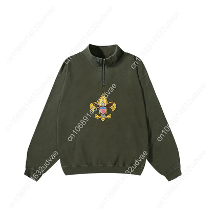 Scouts of America Retro Sweatshirt Man Woman Teenager Vintage Pullover Half Zipper Sweat Shirt Photo Custom Long Sleeved Tshirt