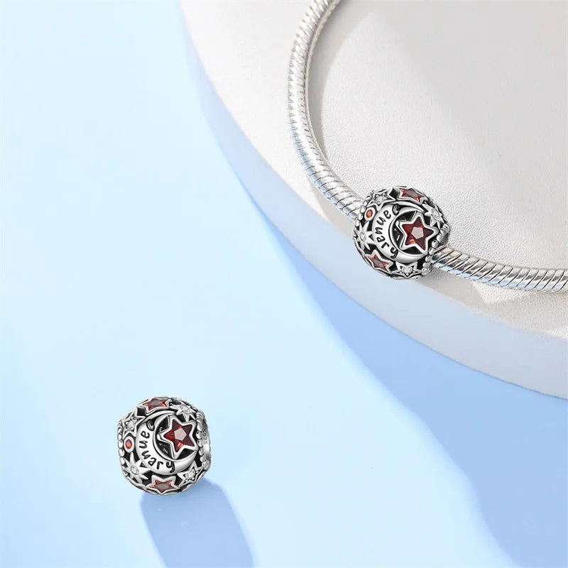 New 925 sterling silver high gloss memorial birthstone necklace beads suitable for bracelet beads female birthday gift