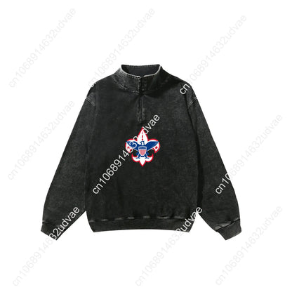 Scouts of America Retro Sweatshirt Man Woman Teenager Vintage Pullover Half Zipper Sweat Shirt Photo Custom Long Sleeved Tshirt