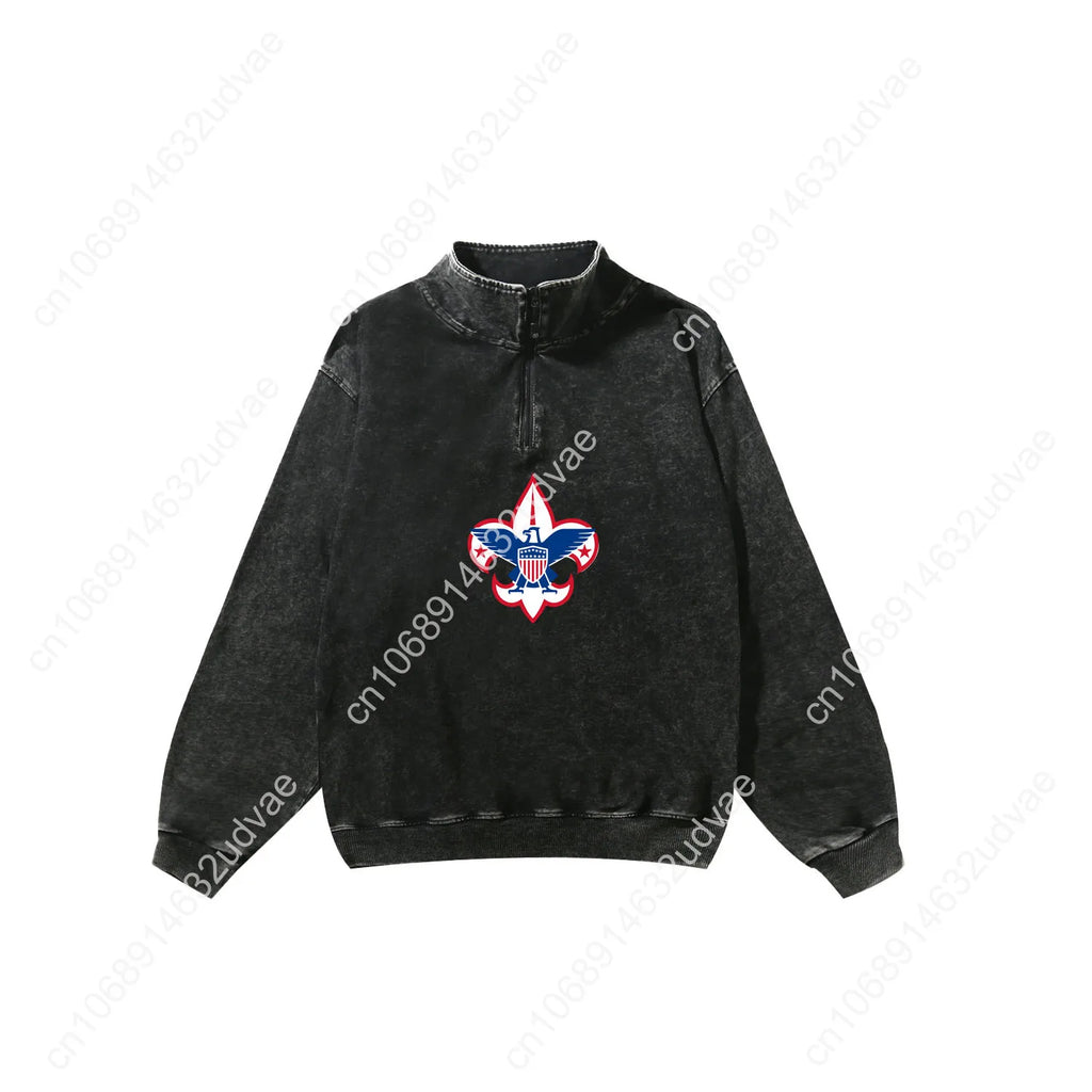 Scouts of America Retro Sweatshirt Man Woman Teenager Vintage Pullover Half Zipper Sweat Shirt Photo Custom Long Sleeved Tshirt