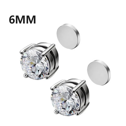 1Pairs Crystal Strong Magnetic Ear Stud Clip Earrings for Men Women, Punk Round Zircon Magnet Earrings Non Piercing Ear Jewelry