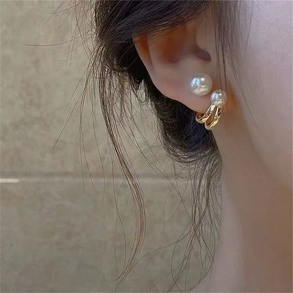 Imitation Pearl Earring for Women Gold Color Round Stud Earrings Korean Delicate Irregular Design Unusual Fashion Jewelry