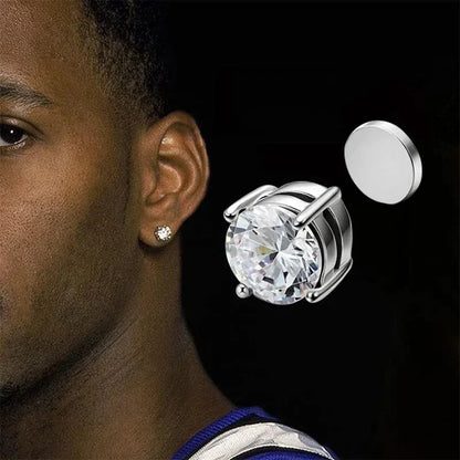 1Pairs Crystal Strong Magnetic Ear Stud Clip Earrings for Men Women, Punk Round Zircon Magnet Earrings Non Piercing Ear Jewelry