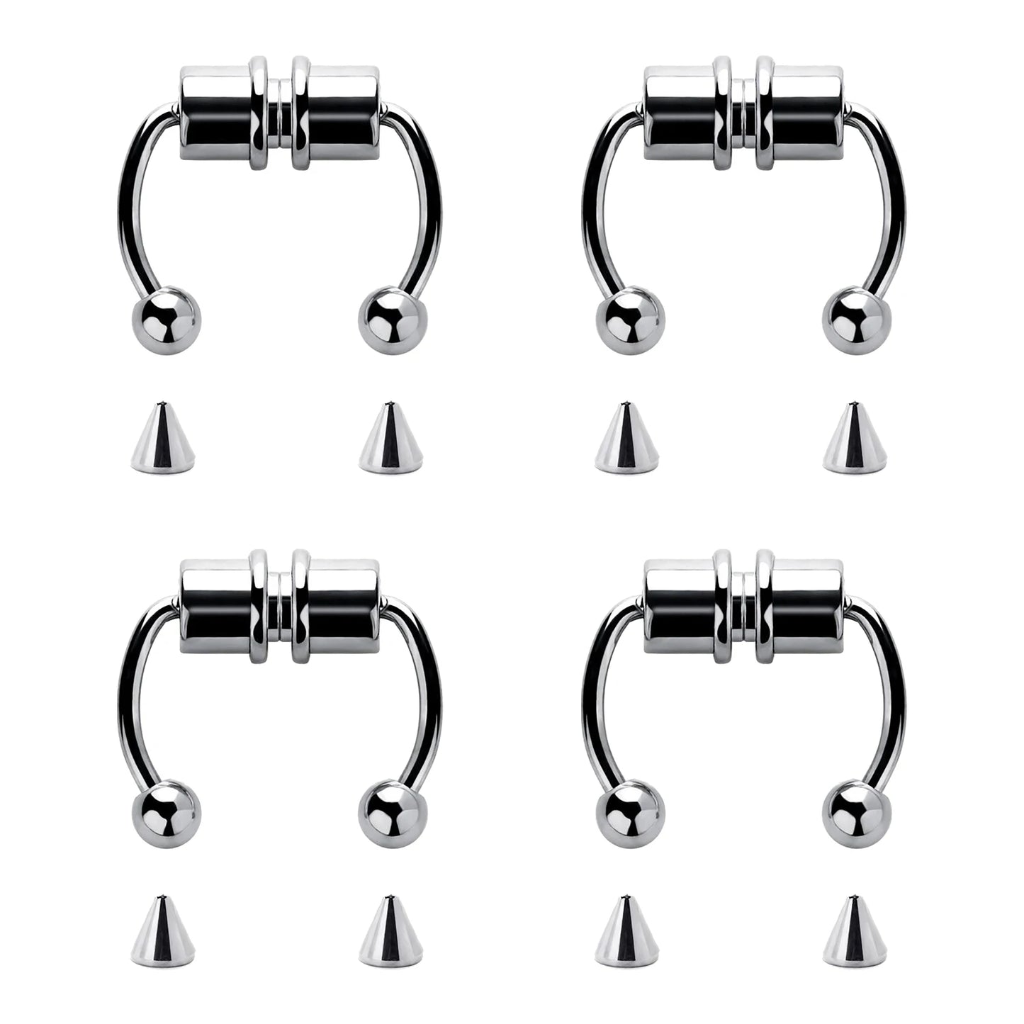 1/4pcs Women's Fake Nose Rings - Magnetic Stainless Steel Septum Hoops, Rock Hip Hop Body Jewelry