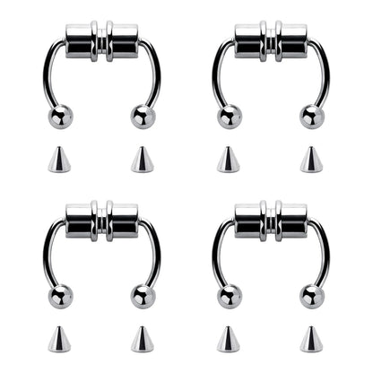 1/4pcs Women's Fake Nose Rings - Magnetic Stainless Steel Septum Hoops, Rock Hip Hop Body Jewelry