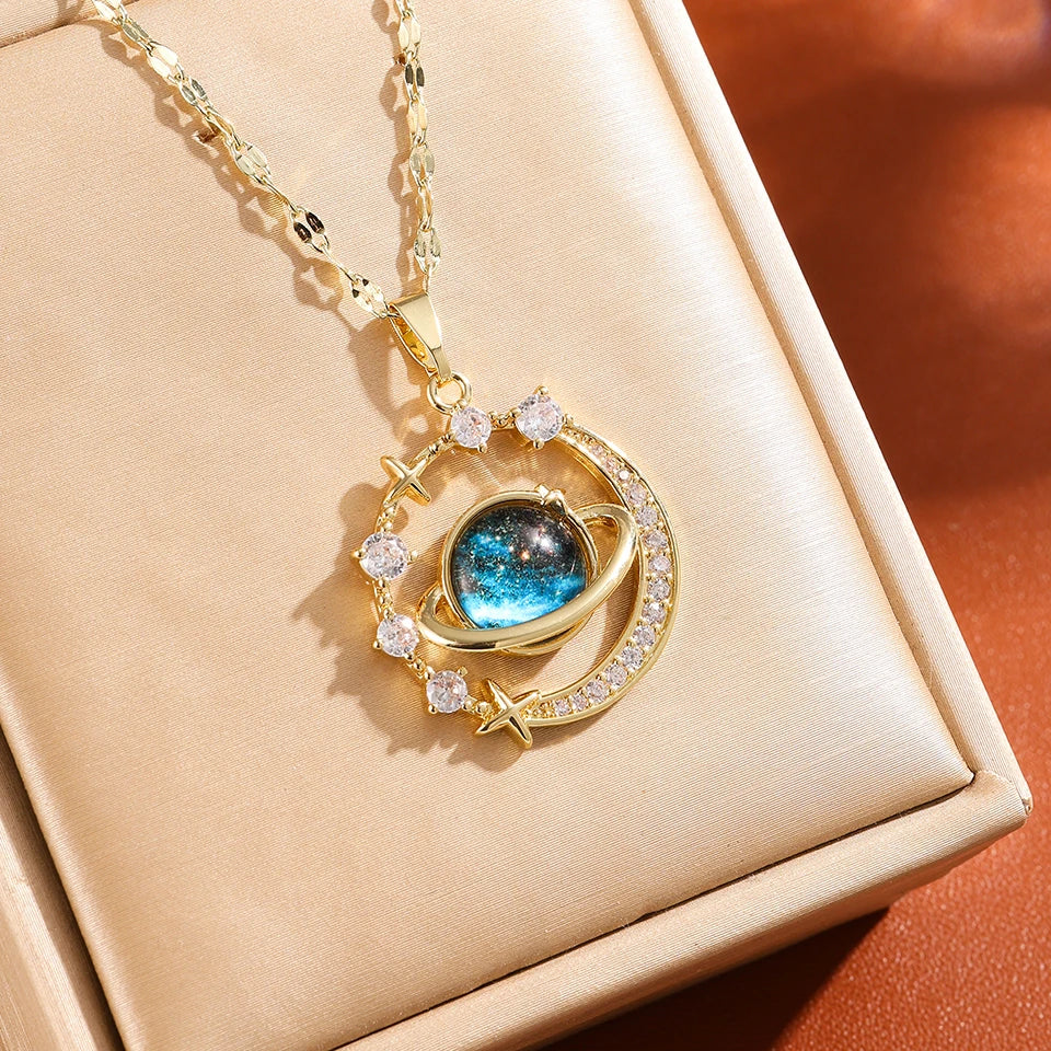 Classics Starry Sky Pendant Necklace For Women Personalized Gold Color Silver Color Metal Necklace Party Jewelry