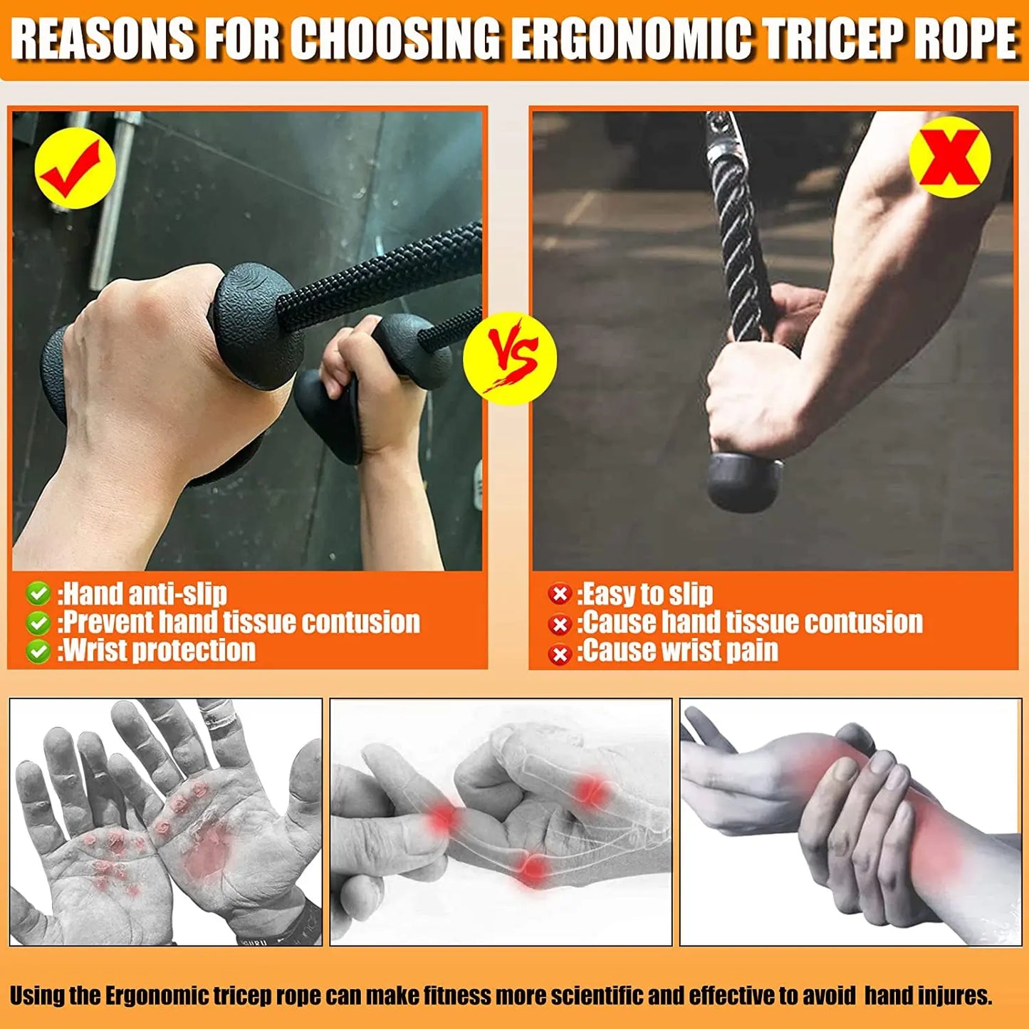 Fitness Biceps Triceps Rope Pull Down Grip Handles Muscle Gym Rope Pulley Cable Machine Attachment Back Pulls Pulley Accessories