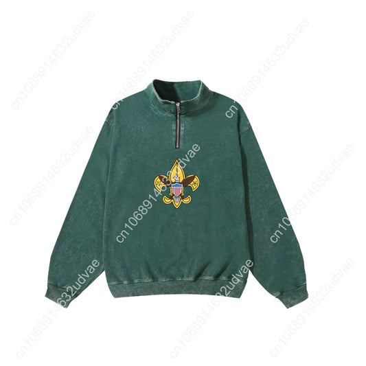 Scouts of America Retro Sweatshirt Man Woman Teenager Vintage Pullover Half Zipper Sweat Shirt Photo Custom Long Sleeved Tshirt