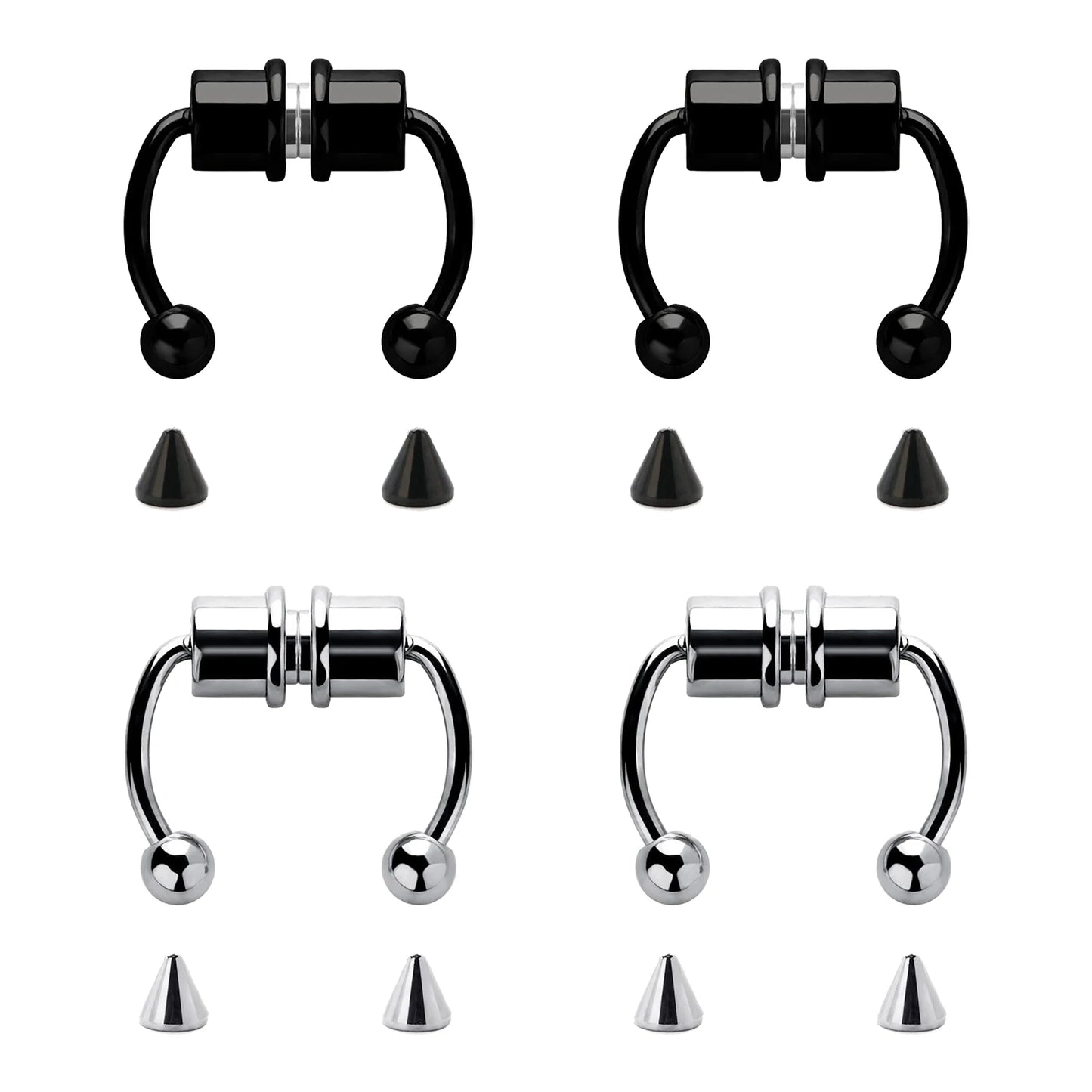 1/4pcs Women's Fake Nose Rings - Magnetic Stainless Steel Septum Hoops, Rock Hip Hop Body Jewelry