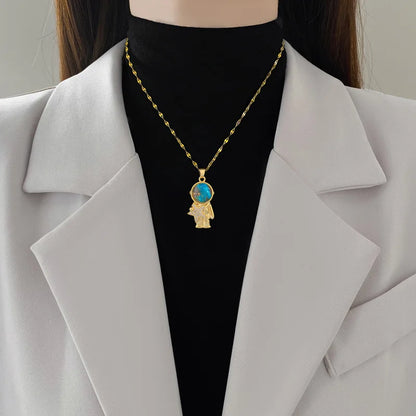 Light Luxury Titanium Steel Star Astronaut Series Necklace for Women Gold Color Planet Moon Astronaut Pendants Necklaces Jewelry