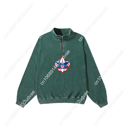 Scouts of America Retro Sweatshirt Man Woman Teenager Vintage Pullover Half Zipper Sweat Shirt Photo Custom Long Sleeved Tshirt