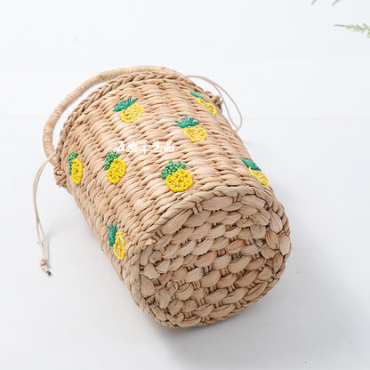 Pineapple Embellished Wicker Straw Basket Handbag