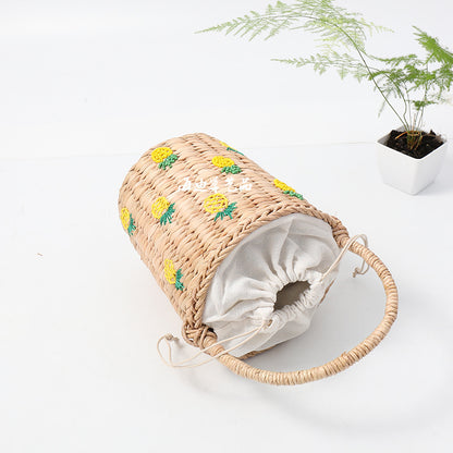 Pineapple Embellished Wicker Straw Basket Handbag