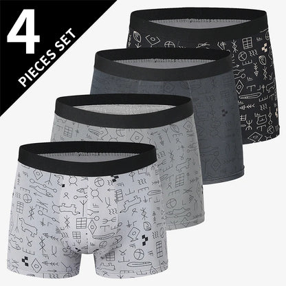 4 Pack men's fashion printed underwear for leisure and comfort, plus size underwear for teenagers, swimming trunks max 5XL.6XL