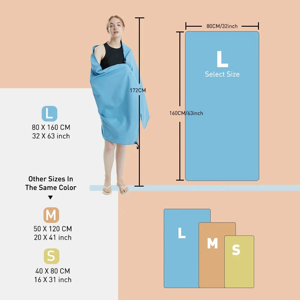 Microfiber Quick Dry Towel | Sandproof Lightweight for Beach Swim Yoga | Gym Travel Sports Accessories | Compact Portable