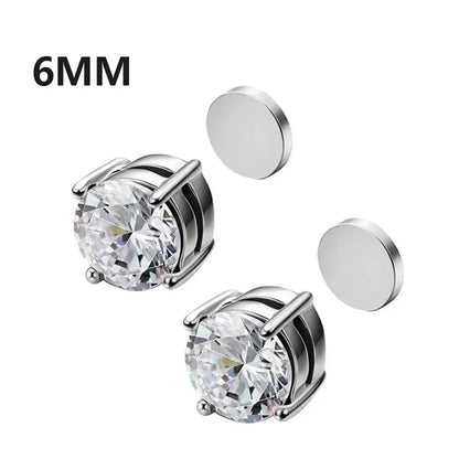 1Pairs Crystal Strong Magnetic Ear Stud Clip Earrings for Men Women, Punk Round Zircon Magnet Earrings Non Piercing Ear Jewelry
